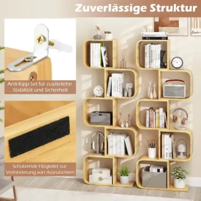 Bambusová polica v tvare písmena S Stojaca polica s 5 úrovňami Kocka Kancelárska polica Prírodná Bambusová polica v tvare písmena S Stojaca polica s 5 úrovňami Kocka Kancelárska polica Prírodná