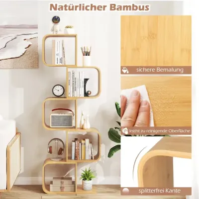 Bambusová polica v tvare písmena S Stojaca polica s 5 úrovňami Kocka Kancelárska polica Prírodná Bambusová polica v tvare písmena S Stojaca polica s 5 úrovňami Kocka Kancelárska polica Prírodná