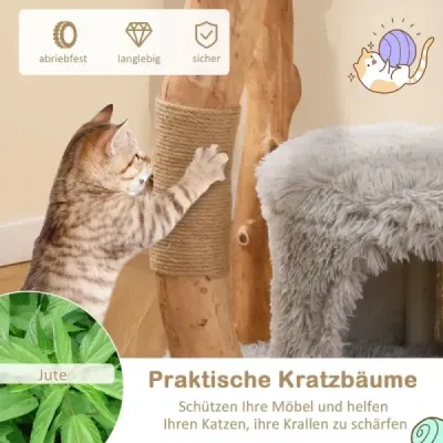 124 cm drevené škrabadlo s mačacou jaskyňou a plyšovým sedadlom a plošinou na sedenie Jutové škrabadlo sivé 124 cm drevené škrabadlo s mačacou jaskyňou a plyšovým sedadlom a plošinou na sedenie Jutové škrabadlo sivé