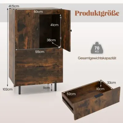 Príborník drevo s kovovými nohami Bufetová skrinka Servírovacia skrinka so zásuvkami a dvierkami 60 x 41,5 x 102 cm káva Príborník drevo s kovovými nohami Bufetová skrinka Servírovacia skrinka so zásuvkami a dvierkami 60 x 41,5 x 102 cm káva