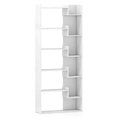 6-poschodová knižnica Drevená polica s 2 výklopnými zámkami Otvorená výstavná polica 69 x 22 x 163 cm Biela