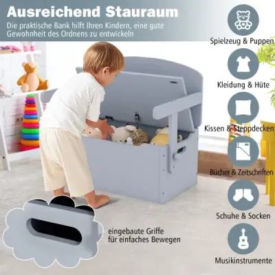 Detský stôl 3 v 1 s lavicou Detská drevená sedacia súprava s úložným priestorom a dekou 60 x 34 x 57 cm Sivá Detský stôl 3 v 1 s lavicou Detská drevená sedacia súprava s úložným priestorom a dekou 60 x 34 x 57 cm Sivá