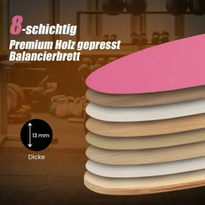 Drevená balančná doska Balance trainer Trickboard na doma vrátane korkového valca Hot Pink