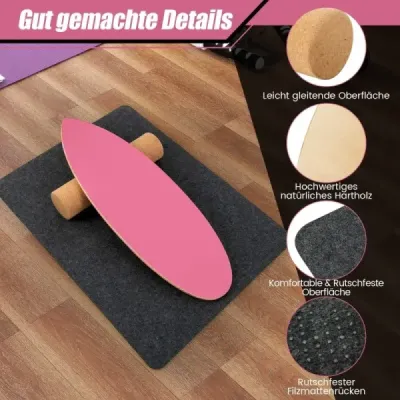 Drevená balančná doska Balance trainer Trickboard na doma vrátane korkového valca Hot Pink