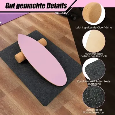 Drevená balančná doska Balance trainer Trickboard na doma vrátane korkového valca Ružová
