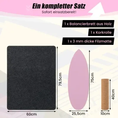 Drevená balančná doska Balance trainer Trickboard na doma vrátane korkového valca Ružová