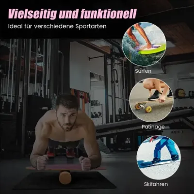 Drevená balančná doska Balance trainer Trickboard na doma vrátane korkového valca Ružová