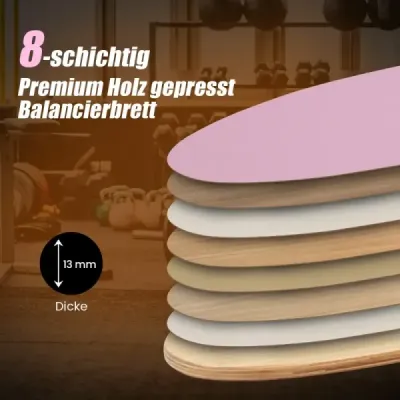 Drevená balančná doska Balance trainer Trickboard na doma vrátane korkového valca Ružová