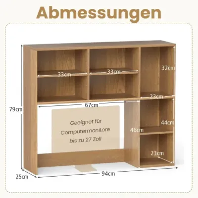 Stolová polica Stolová polica so 7 priehradkami Stolová polica na monitory do veľkosti 27" 94 x 25 x 79 cm Príroda Stolová polica Stolová polica so 7 priehradkami Stolová polica na monitory do veľkosti 27" 94 x 25 x 79 cm Príroda