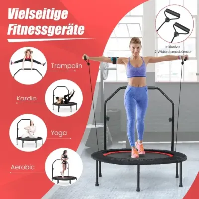 101cm Fitmess trampolína Mini trampolína s výškovo nastaviteľnou rukoväťou a 2 odporovými pásmi Červená