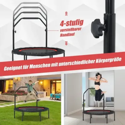 101cm Fitmess trampolína Mini trampolína s výškovo nastaviteľnou rukoväťou a 2 odporovými pásmi Červená