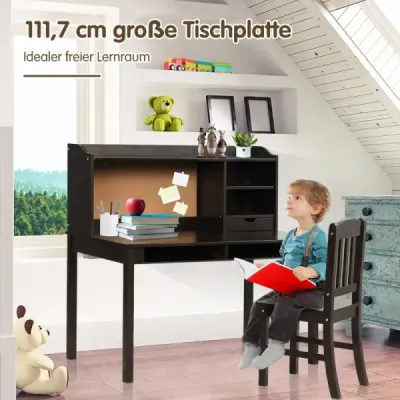 Detský písací stôl so špendlíkovou doskou Detský písací stôl so stoličkou Písací stôl pre mládež s doskou Hnedá farba