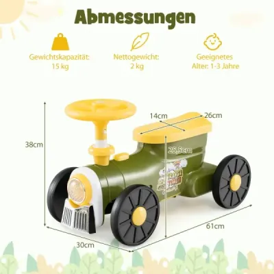 Šmykľavé autíčko Šmykľavé autíčko s volantom a tlačidlom píšťalky vlaku a úložným priestorom pod sedadlom Šmykľavé detské autíčko 61 x 30 x 38 cm Zelené