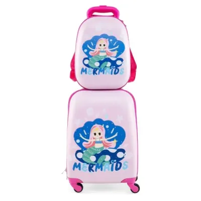 2-dielny detský kufor + batoh z plastu detský vozík detská batožina 12"+16" Mermaid