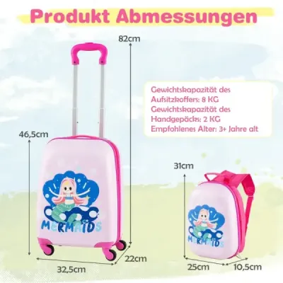 2-dielny detský kufor + batoh z plastu detský vozík detská batožina 12"+16" Mermaid