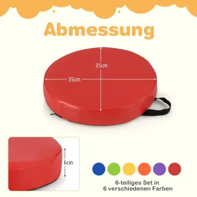 Sada 6 detských okrúhlych vankúšov na sedenie Vankúš na podlahu s rukoväťou a zipsom Vankúš na stoličku 35 x 35 cm
