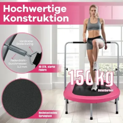 Trampolína pre 2 osoby s výškovo nastaviteľnou rukoväťou Mini trampolína 154 x 90 x 92 -132 cm Ružová