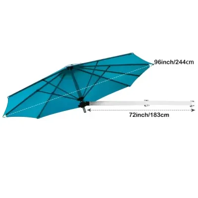 Slnečník na stenu, sklopný nástenný slnečník, balkónový slnečník s nastaviteľnou hliníkovou tyčou Ø 250 cm, tyrkysový