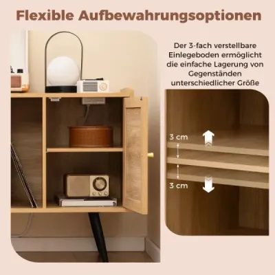 Ratanový stojan na gramofón s nabíjacou stanicou Stolík na vinylové platne pre 220 platní Príroda