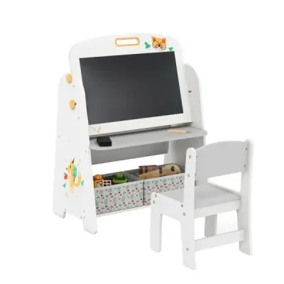 Detský stojan so stoličkou Detská tabuľa s policou a magnetickou tabuľou a tabuľou Sivá