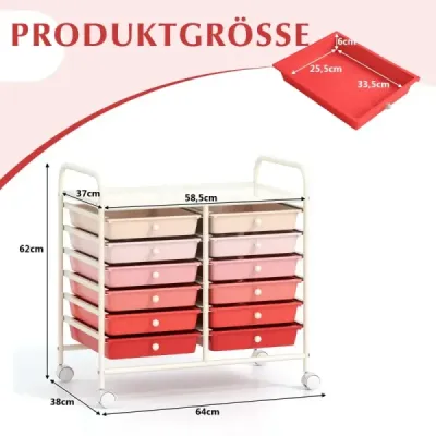Vozík s 12 stohovateľnými zásuvkami a úložným priestorom Zásuvkový vozík Kontajner na rolky Kúpeľňový vozík Svetloružový
