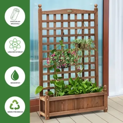 Kvetinový box s mriežkou Drevený kvetináč na popínavé rastliny Zvýšený záhon s mriežkou 64,5 x 28 x 120 cm Hnedý