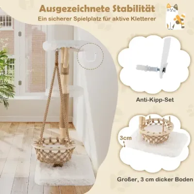 123 cm strom pre mačky so závesným košom a lezeckou vežou a pravými drevenými vetvami Strom pre mačky