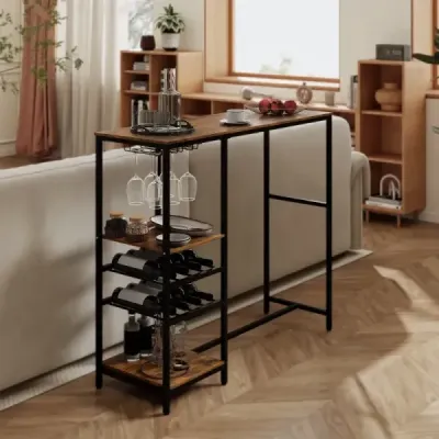 Kuchynský barový stôl s úložnými priehradkami & stojanmi na víno & držiakmi na sklo Kuchynský pult Barový pult
