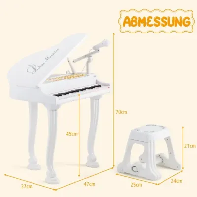 Detský keyboard s 37 klávesmi a stoličkou Elektronický klavírny keyboard 47 x 37 x 70 cm Biely