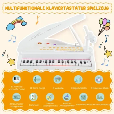 Detský keyboard s 37 klávesmi a stoličkou Elektronický klavírny keyboard 47 x 37 x 70 cm Biely
