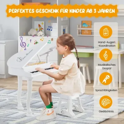 Detský keyboard s 37 klávesmi a stoličkou Elektronický klavírny keyboard 47 x 37 x 70 cm Biely
