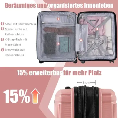 2-dielna sada batožiny vrátane 20" príručného kufra a 14" kozmetického kufra PP tvrdá škrupinová batožina ružová