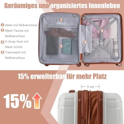 2-dielna batožinová súprava vrátane 20" príručného kufra a 14" kozmetického kufra PP tvrdá škrupinová batožina biela