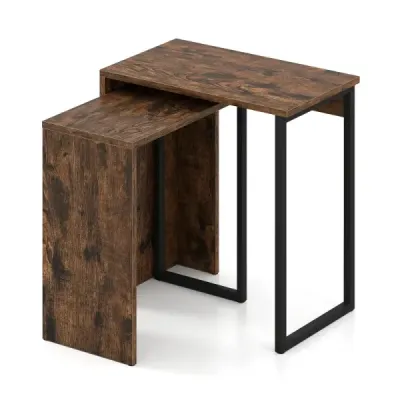 Sada 2 konferenčných stolíkov Bočný stolík z umelého dreva Stolík do obývačky Nočné stolíky Rustikálna hnedá