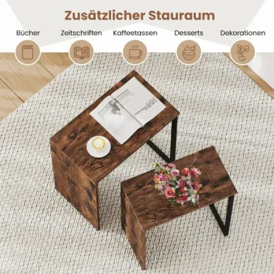 Sada 2 konferenčných stolíkov Bočný stolík z umelého dreva Stolík do obývačky Nočné stolíky Rustikálna hnedá Sada 2 konferenčných stolíkov Bočný stolík z umelého dreva Stolík do obývačky Nočné stolíky Rustikálna hnedá