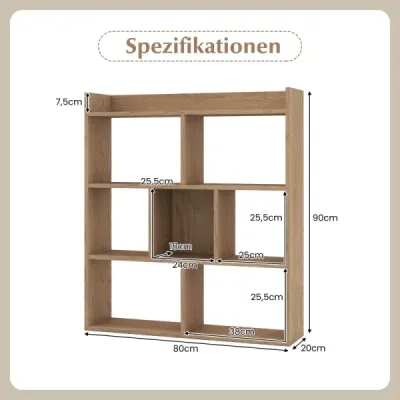 Regál na knihy so 7 kockami Stojaci regál Regál z kociek Úložný regál 80 x 20 x 90 cm Prírodný