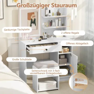 Toaletný stolík so zrkadlom a osvetlením a stoličkou Kozmetický stolík biely Toaletný stolík so zrkadlom a osvetlením a stoličkou Kozmetický stolík biely