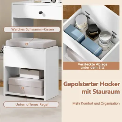 Toaletný stolík so zrkadlom a osvetlením a stoličkou Kozmetický stolík biely Toaletný stolík so zrkadlom a osvetlením a stoličkou Kozmetický stolík biely