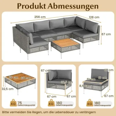 Záhradný nábytok z ratanu, vonkajší, so stolom a vankúšmi, voľne kombinovateľná sada záhradného nábytku