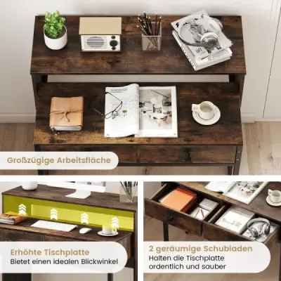 Rozťahovací stôl malý počítačový stôl s 2 zásuvkami a kolieskami 100 x 63 x 88 cm hnedý Rozťahovací stôl malý počítačový stôl s 2 zásuvkami a kolieskami 100 x 63 x 88 cm hnedý