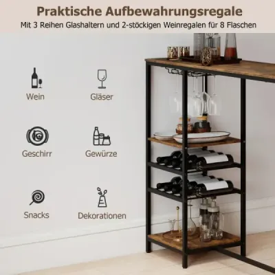 Kuchynský barový stôl s úložnými priehradkami & stojanmi na víno & držiakmi na sklo Kuchynský pult Barový pult