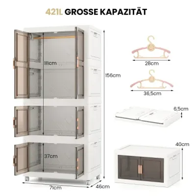 Skriňa s 10 vešiakami 421L skladacia skriňa viacúčelová skriňa s kolieskami bez kombinácie 71 x 46 x 156 cm