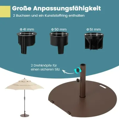 Podstavec na slnečník 23 kg podstavec na slnečník s kolieskami a rukoväťou, okrúhle závažie na slnečník pre tyče slnečníkov s priemerom 41/50 mm