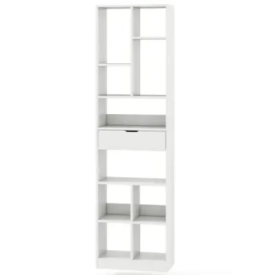 Knižnica 180 cm so zásuvkou, stojaca polica s 10 otvorenými priehradkami, voľne stojaca polica s ochranou proti prevráteniu, biela