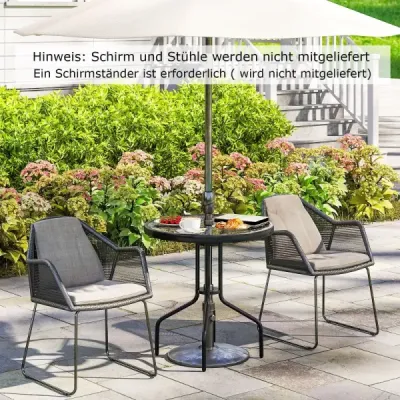 Záhradný stôl s otvorom na slnečník 70x70x71cm Bistro stôl s doskou z tvrdeného skla