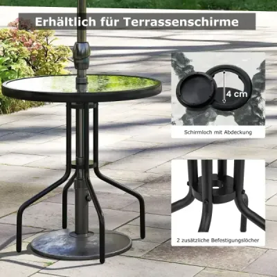 Záhradný stôl s otvorom na slnečník 70x70x71cm Bistro stôl s doskou z tvrdeného skla