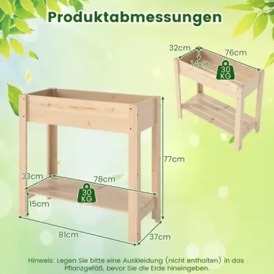 Vyvýšený záhon s policou Vyvýšený drevený záhradný záhon Box na sadenice s drenážou 81 x 37 x 77 cm Prírodný