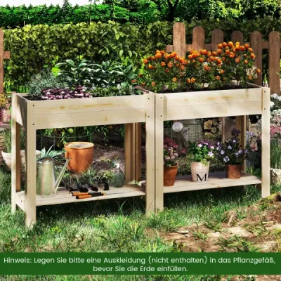 Vyvýšený záhon s policou Vyvýšený drevený záhradný záhon Box na sadenice s drenážou 81 x 37 x 77 cm Prírodný