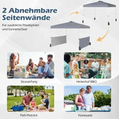 Pavilón 3 x 3 m skladací pavilón s 2 bočnými stenami a taškou vrátane 4 veterných lán a 4 vriec s pieskom Sivá