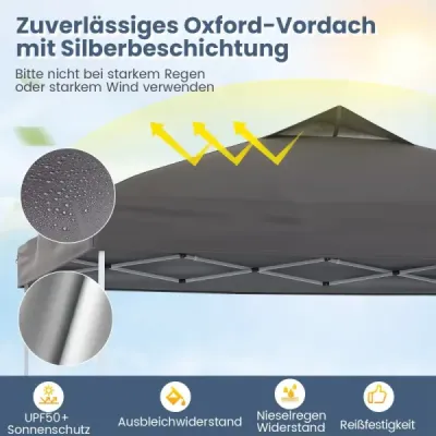 Pavilón 3x3m skladací pavilón vodotesný stabilný UV ochrana 50+ párty stan skladací stan sivý
